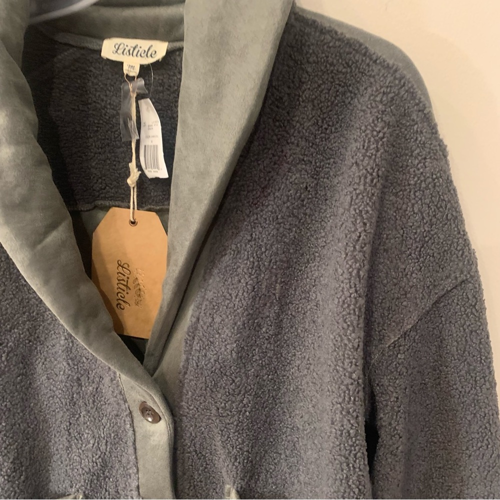 Listiele Faux Suede Sherpa Teddy Combo Patch Collared Jacket - Picture 3 of 15